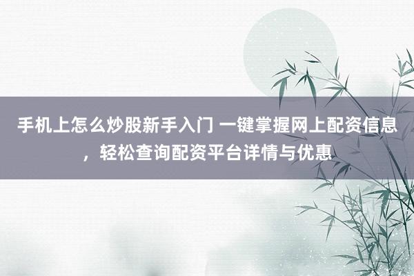 手机上怎么炒股新手入门 一键掌握网上配资信息，轻松查询配资平台详情与优惠