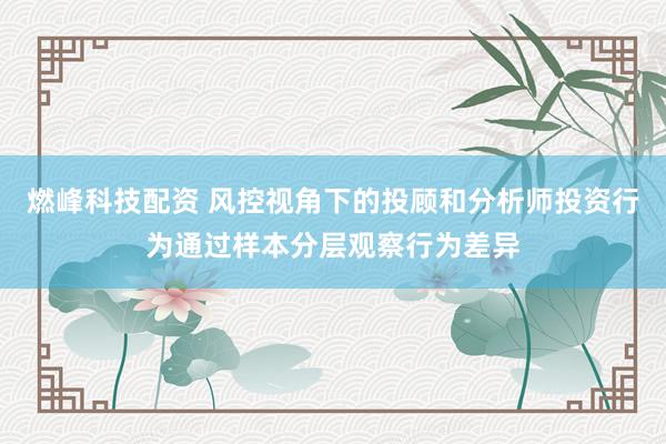 燃峰科技配资 风控视角下的投顾和分析师投资行为通过样本分层观察行为差异