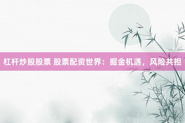 杠杆炒股股票 股票配资世界：掘金机遇，风险共担
